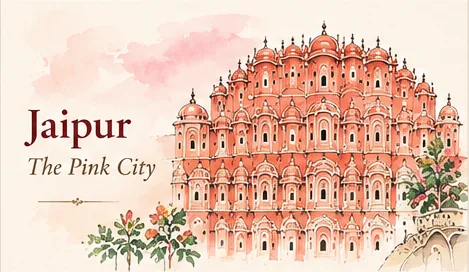 Hand-painted Rajasthan illustration representing Jaipur