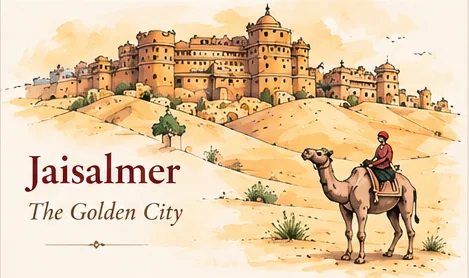 Hand-painted Rajasthan illustration representing Jaisalmer