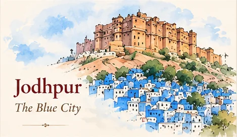 Hand-painted Rajasthan illustration representing Jodhpur