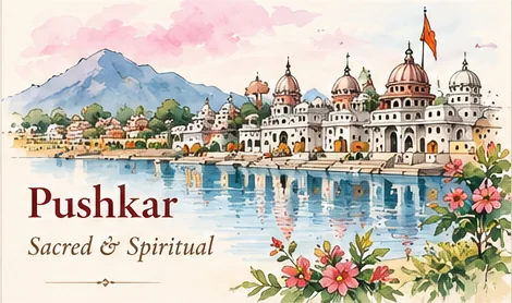 Hand-painted Rajasthan illustration representing Pushkar