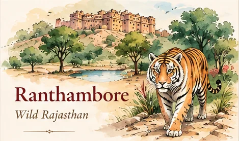 Hand-painted Rajasthan illustration representing Ranthambore