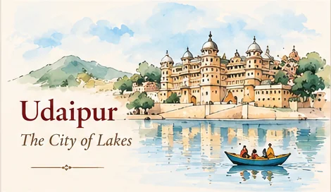 Hand-painted Rajasthan illustration representing Udaipur