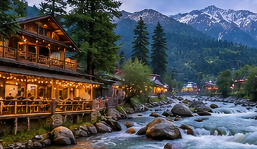 Old Manali mountain village and river