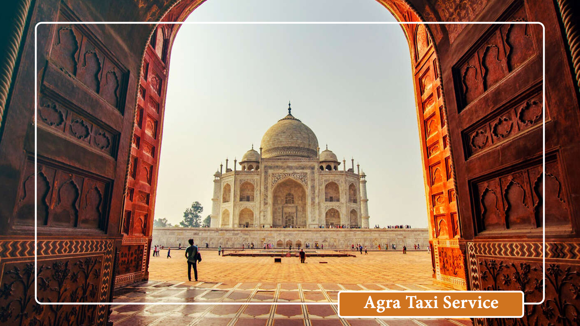 It depicts Jaipur to Agra taxi service with beautiful image of Taj Mahal in Agra